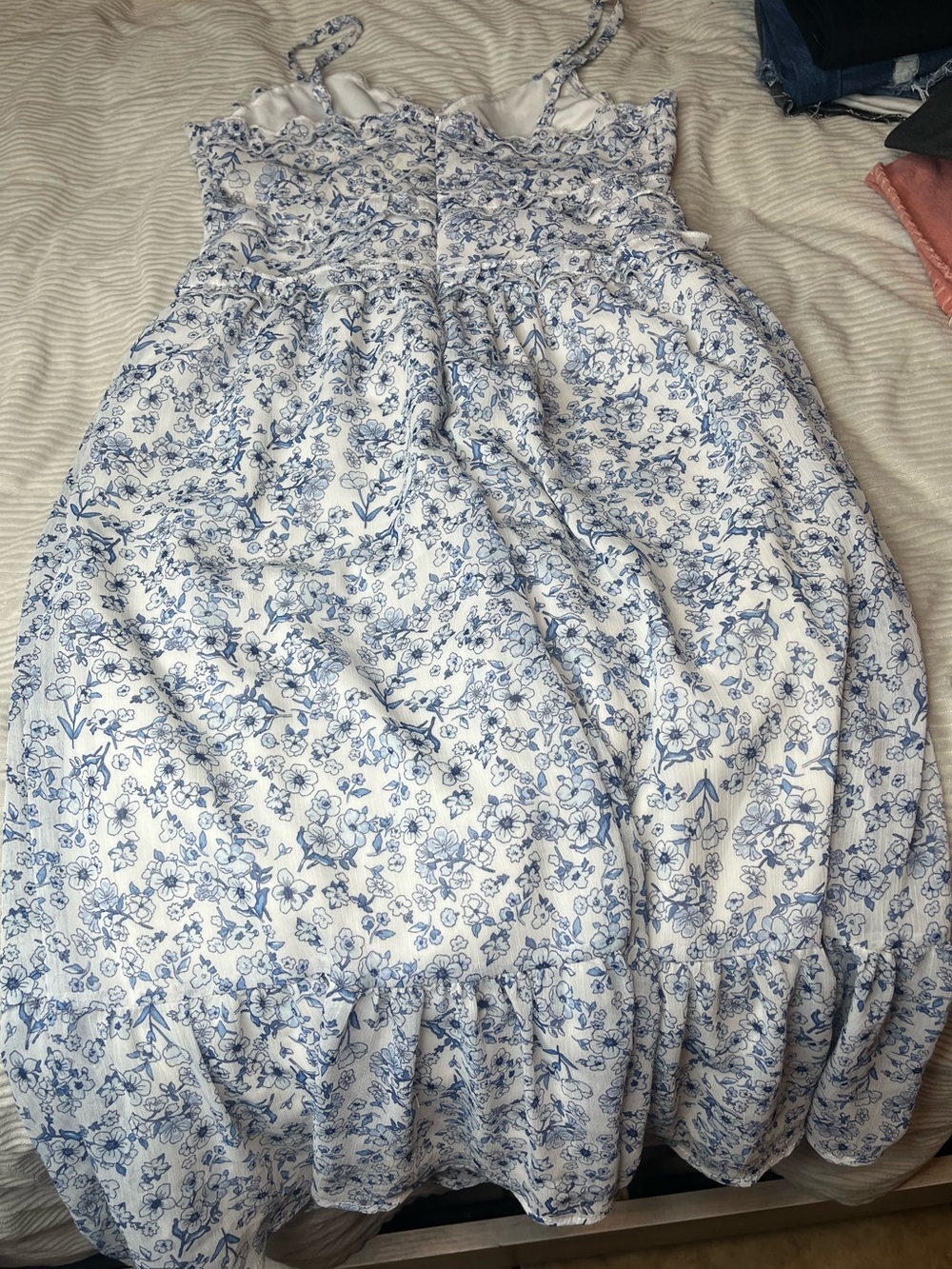 No Boundaries White and Blue Floral Smocked Sundress